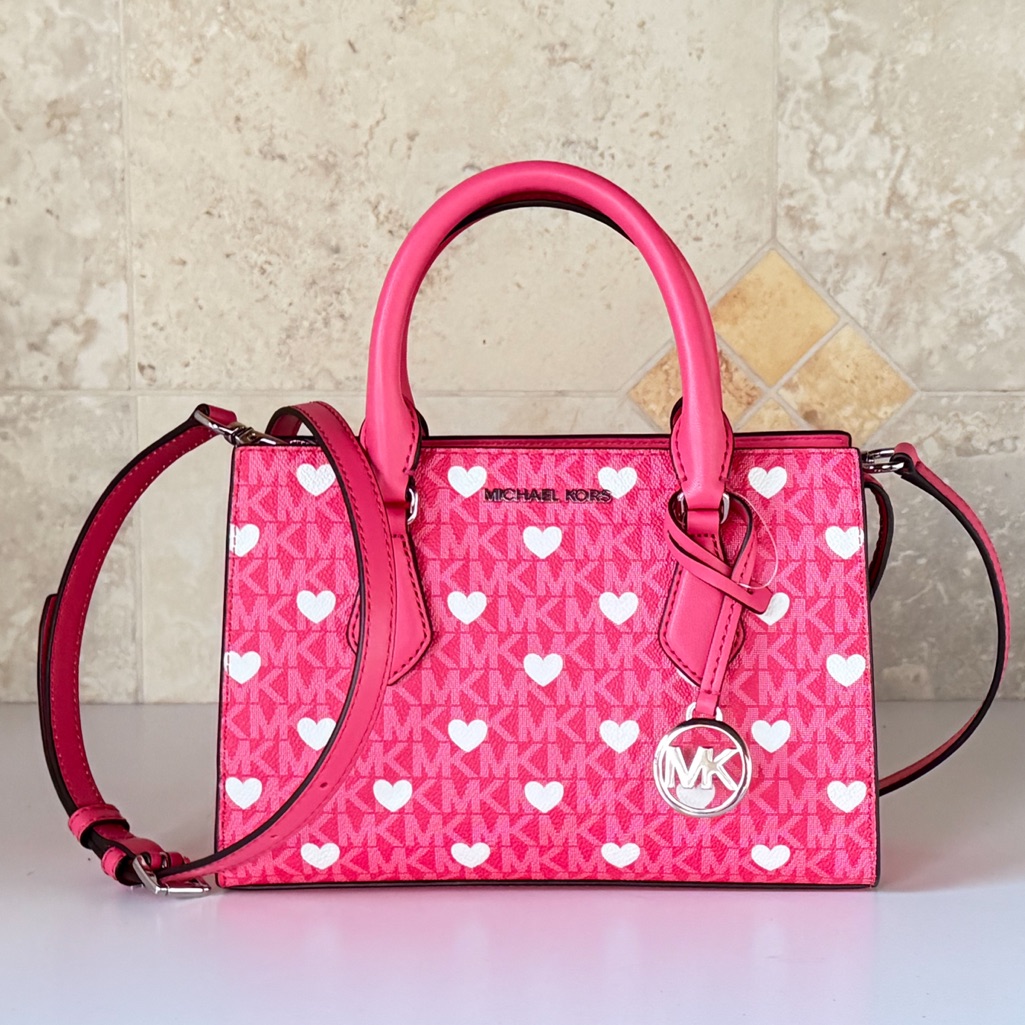 Michael Kors Sheila Sm Pink And White Heart Satchel Shoulder Bag